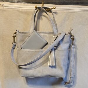 Sonoma Light Gray Tote Bag with Tassel Comes With An Off Brand Wallet.